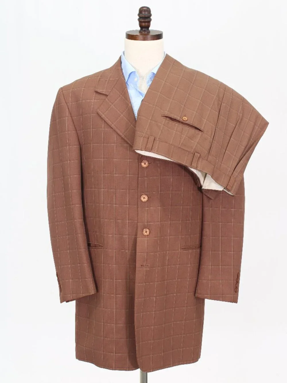 Stacy Adams 42R 35x30 Brown Full Suit 4-Button Check R917
